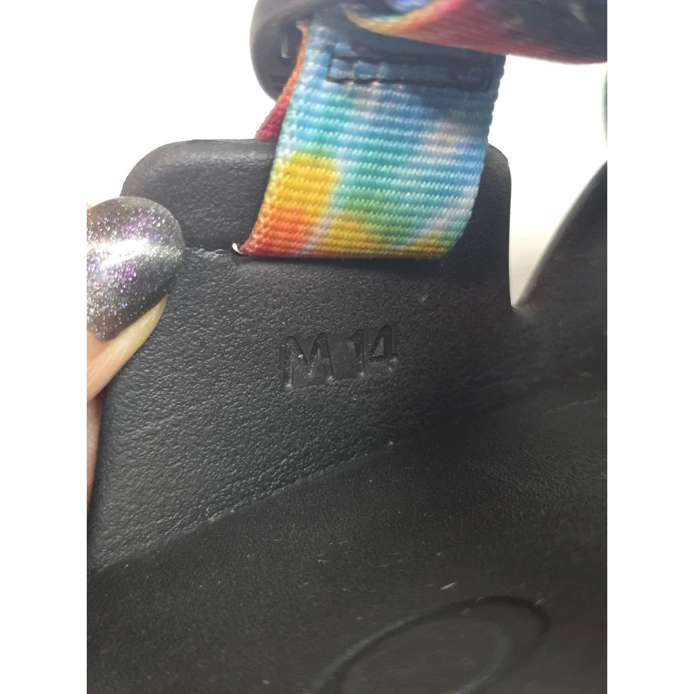 Chaco Chillos Slide M's 14 Sandals Black TieDye AdjustableStrap LUVSEAT‎ Footbed